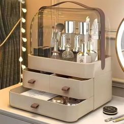 Luxury Makeup Plastic Storage Box with 2 Drawers and Transparent Dust Proof Cover