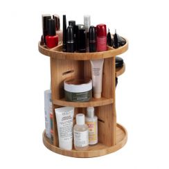 360° Rotating Round Bamboo Cosmetic Organizer