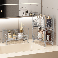 Stainless Steel Standing Type Three Layer Bathroom Countertop Drain Rack Set
