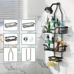 Metal Bathroom Storage Rack with Shower Head Hanging Feature